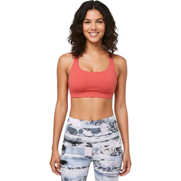 Lululemon Energy Bra Cross Back Medium Support Poppy Coral Pink Size 10 Run Yoga - Picture 9 of 10